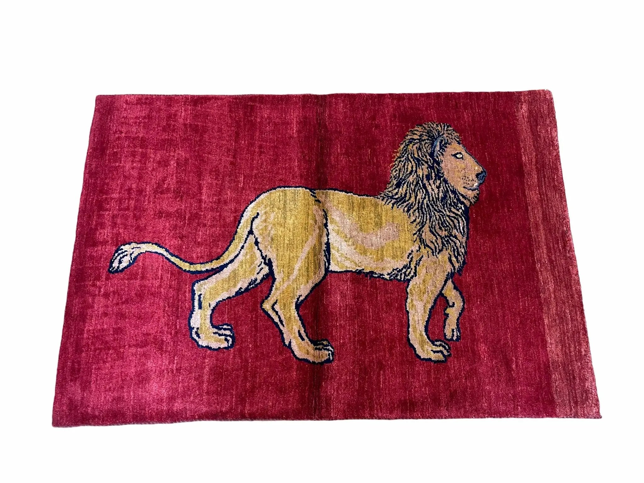 3 X 5 Handmade Hand-Knotted Rug Quality Wool Pictorial Lion Red Organic Dyes by Jewel Rugs