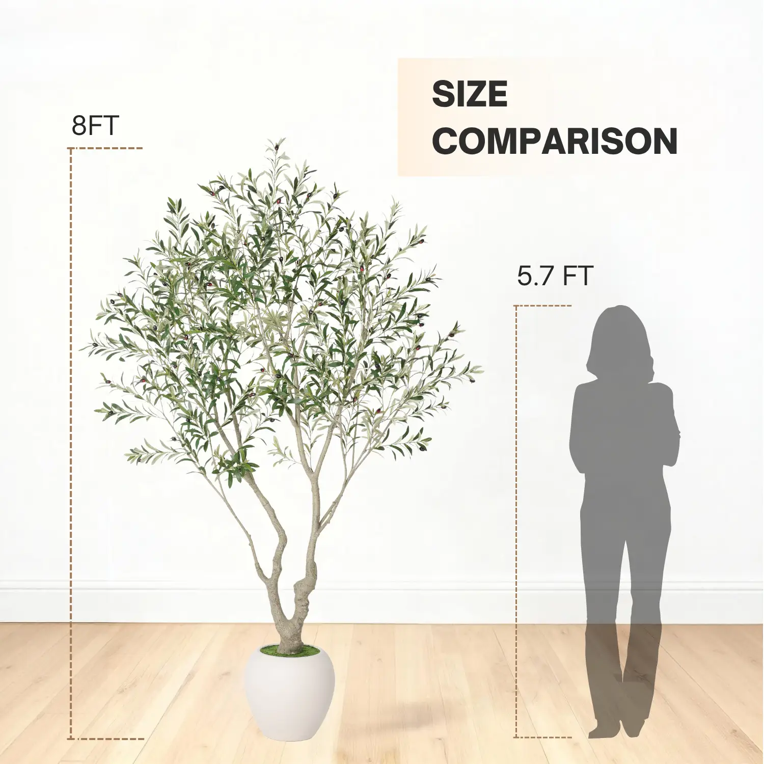 8FT Artificial Olive Tree with Decorative White Planter by HouseOfZazla