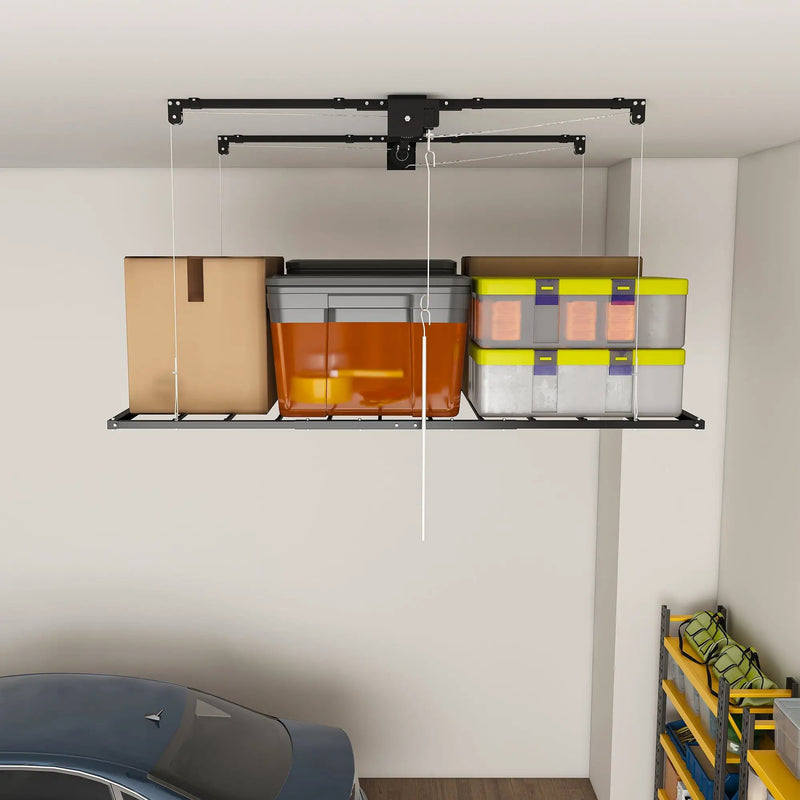 Black Overhead Garage Storage Rack 3x6 FT for High Ceilings by HouseOfZazla