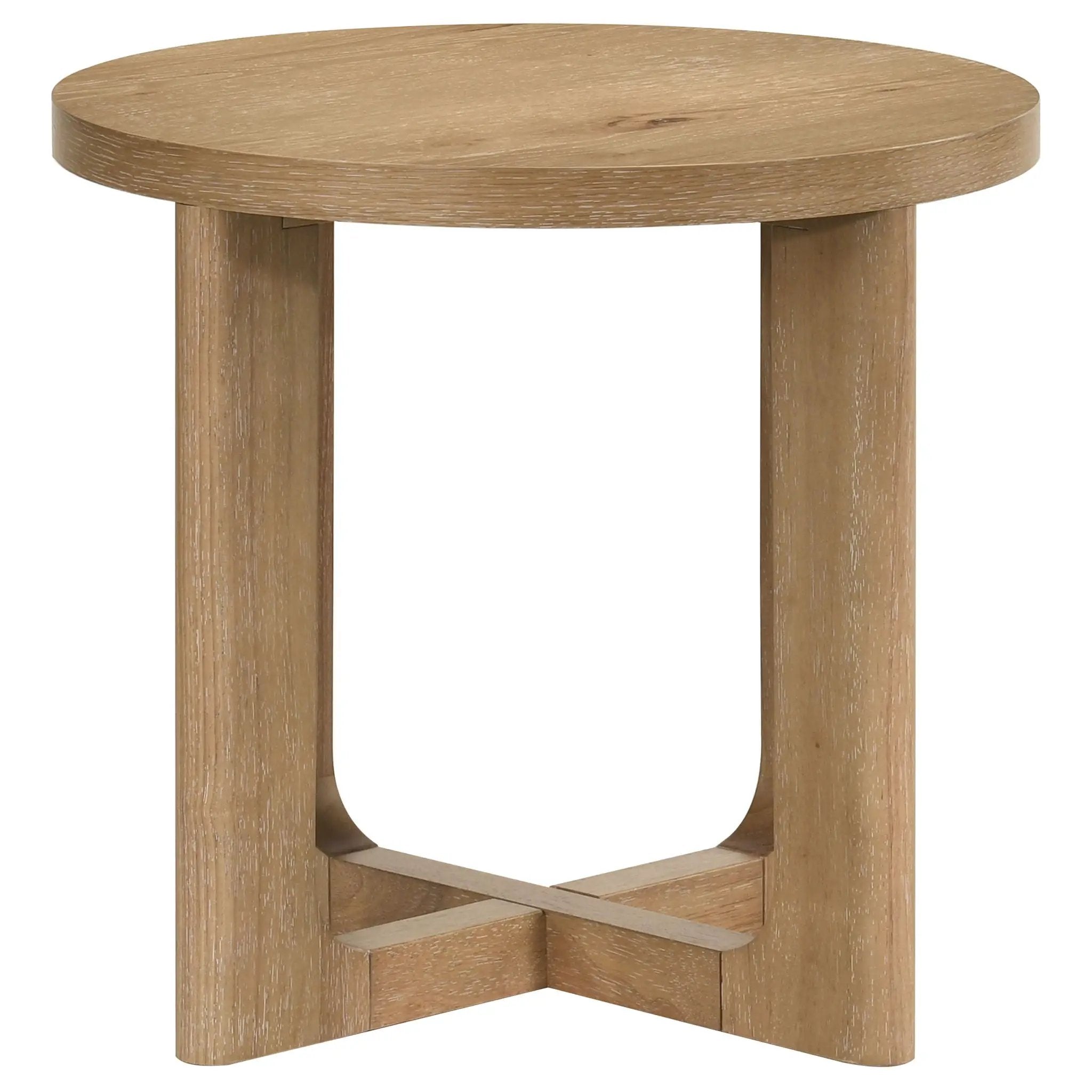 Kessler Round Sculptural Wood End Table Light Oak by Unique Piece Furniture