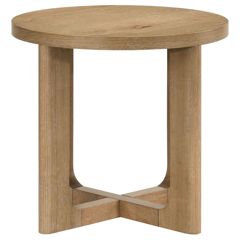 Kessler Round Sculptural Wood End Table Light Oak by Unique Piece Furniture