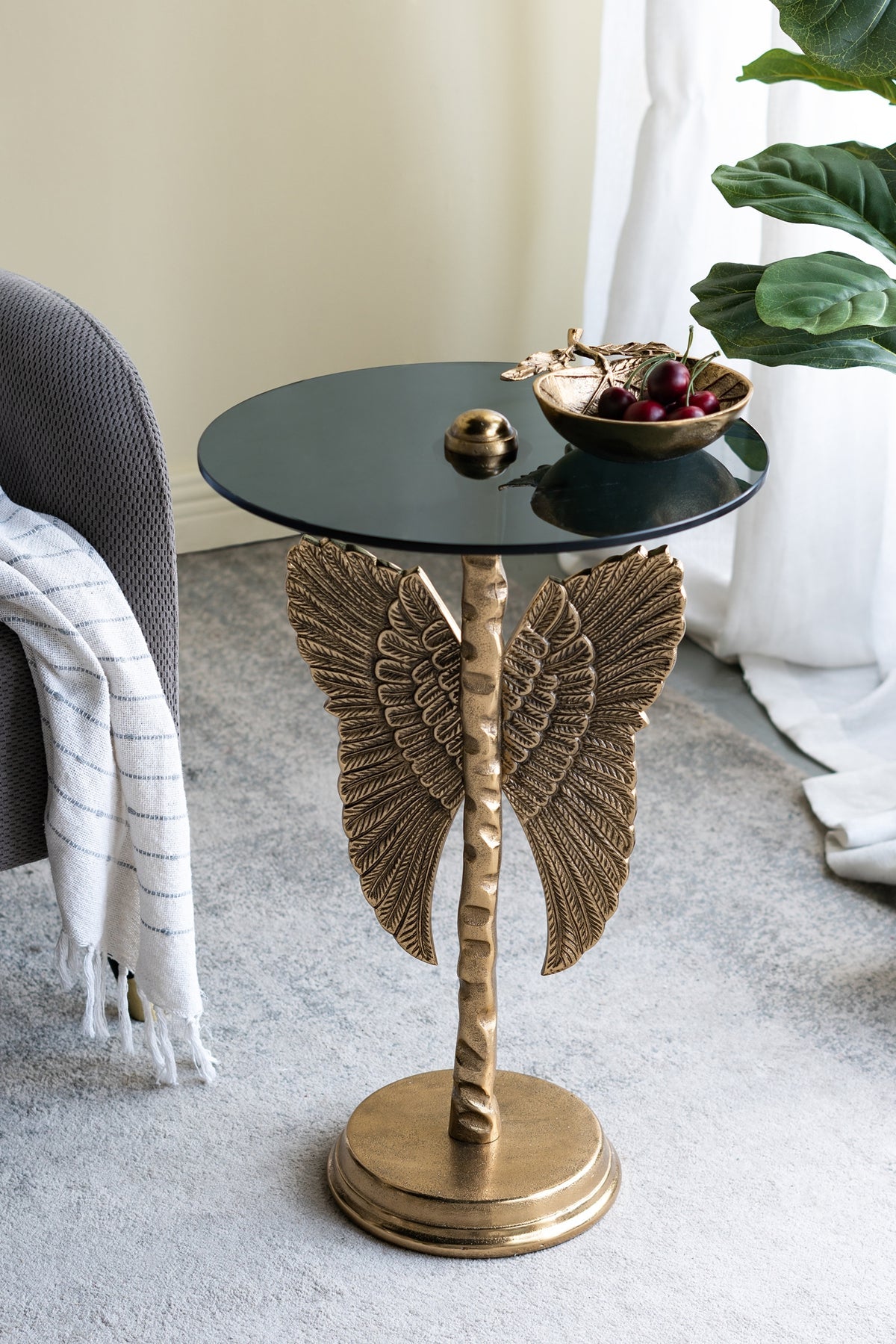 15.5x15.5x24" Round Top Accent Table With Angel Wings by HouseOfZazla