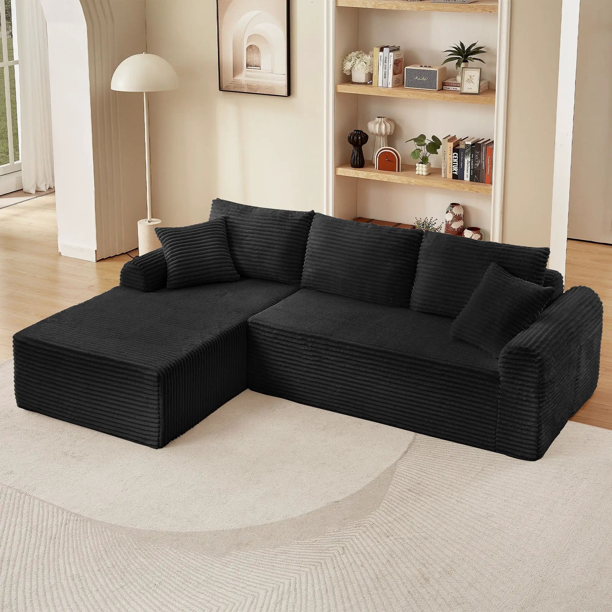 Modular Sectional With Arched Armrests, Includes 3 Back Cushions & 2 Throw Pillows by Unique Piece Furniture