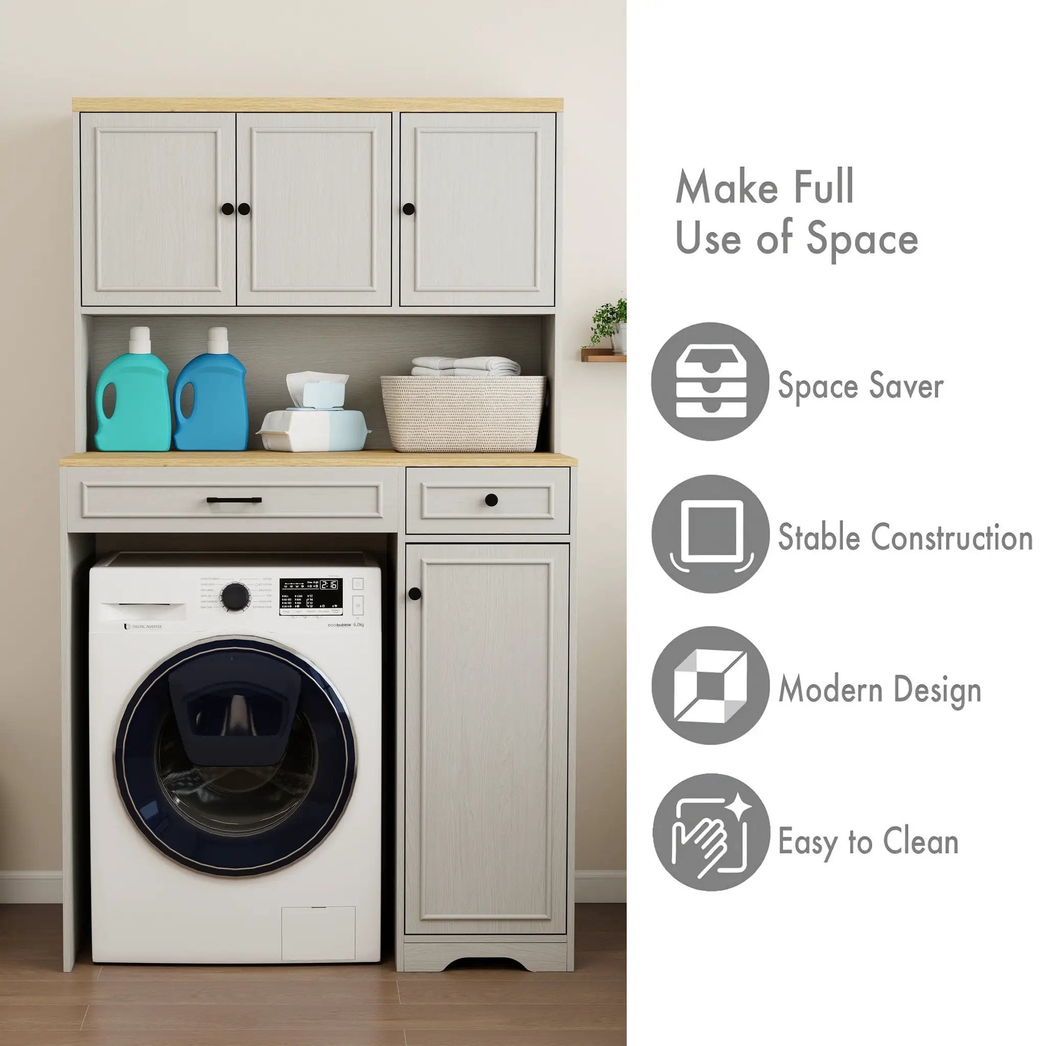 Over The Washer, Dryer And Robot Vacuum Storage Cabinet - Antique by HouseOfZazla