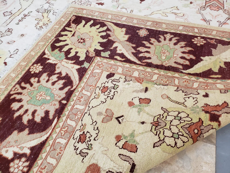 Beige and Maroon Peshawar Rug 10x15, Large Oushak Carpet, Pakistani Rug, Handmade Area Rug, Hand Knotted Rug, Living Room Rug, Nice Wool Rug by Jewel Rugs