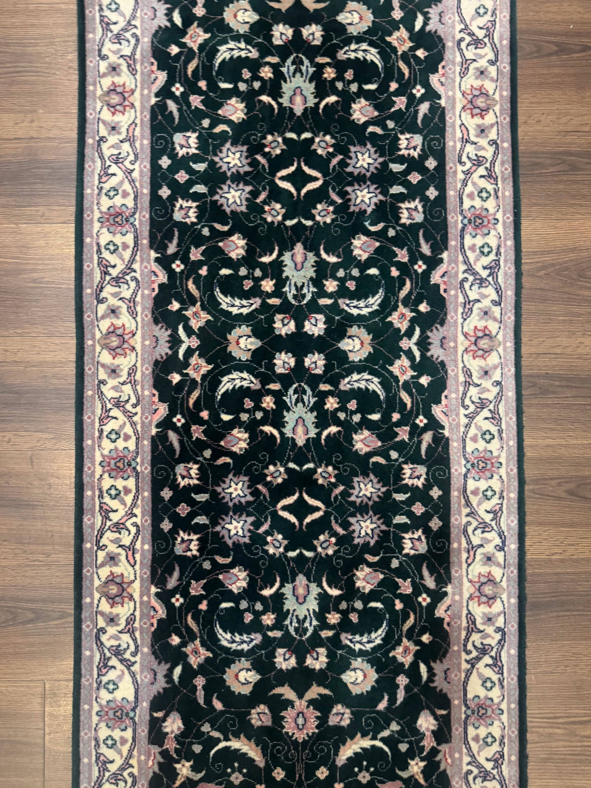 Pak Persian Runner Rug 2.6 x 10, Dark Green and Beige, Floral Allover by Jewel Rugs