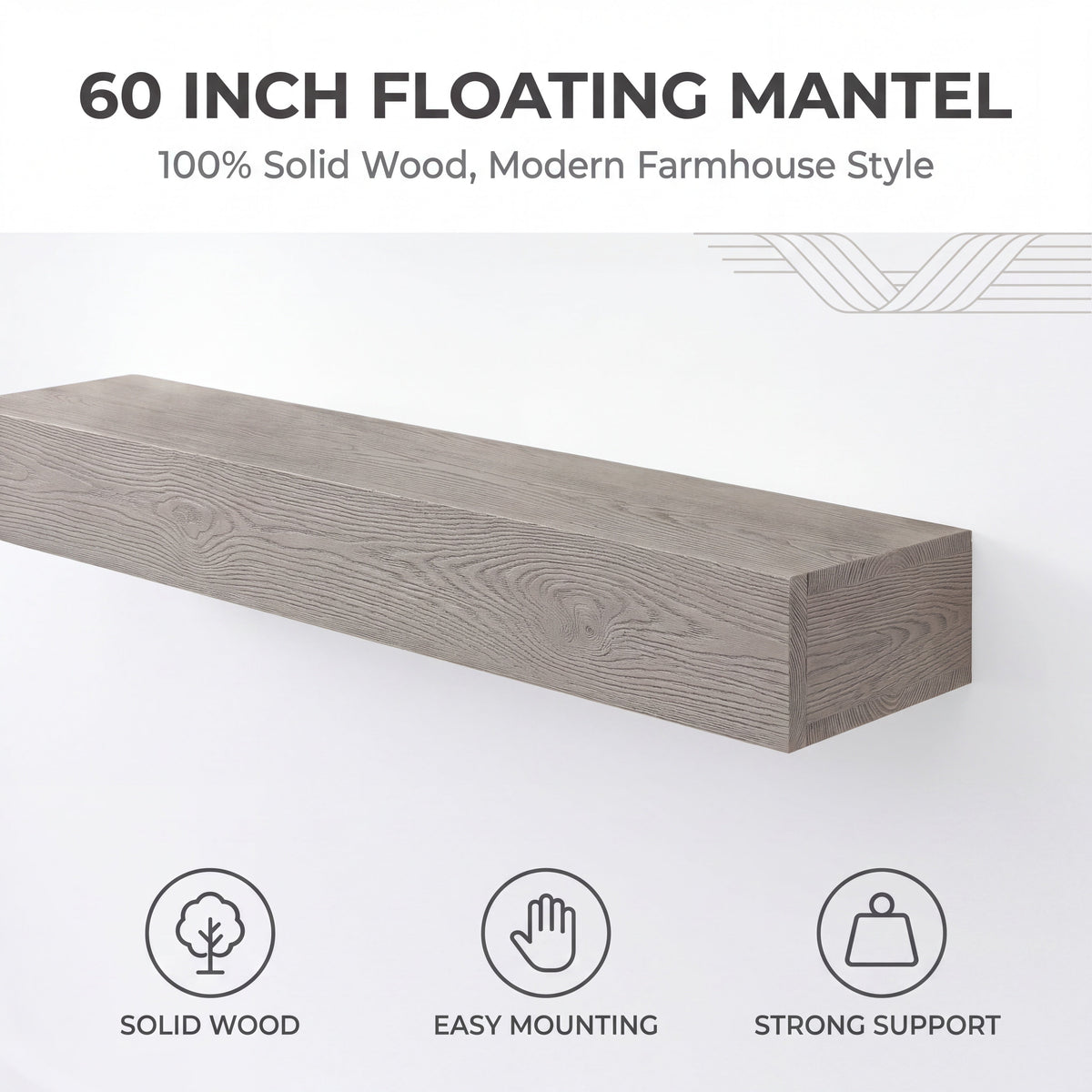 60" Rustic Embossed Wood Fireplace Mantel,Wall-Mounted & Floating Shelf for Home Decor, photo 4 of 10