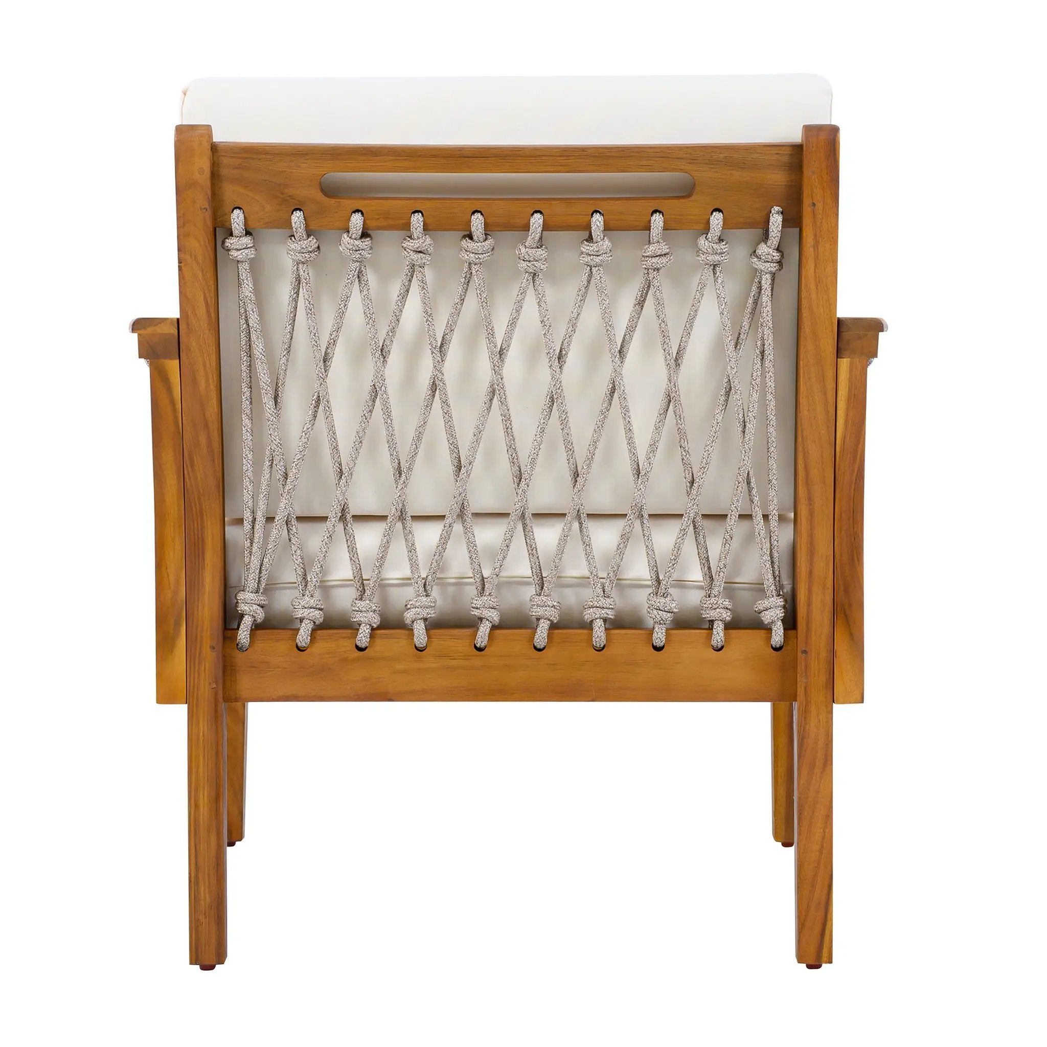 Outdoor Acacia Wood Club Chair with Handwoven Rope, Teak Finish by HouseOfZazla