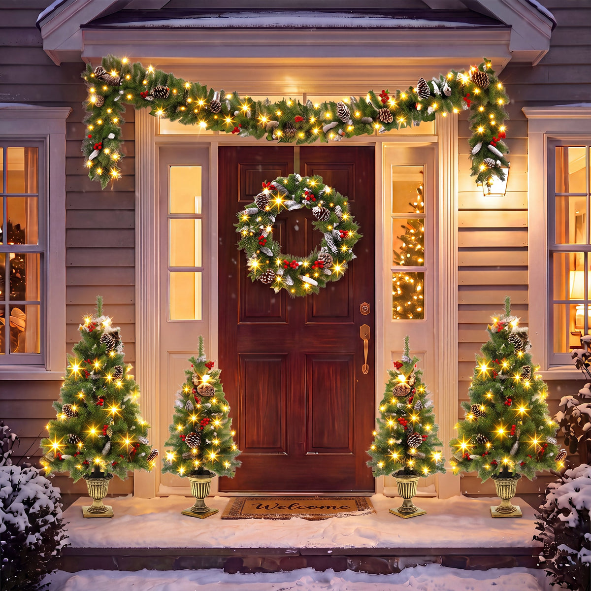 6-Piece Christmas Tree Set with Pre-Lit Wreath and Garland – Warm, photo 8 of 10