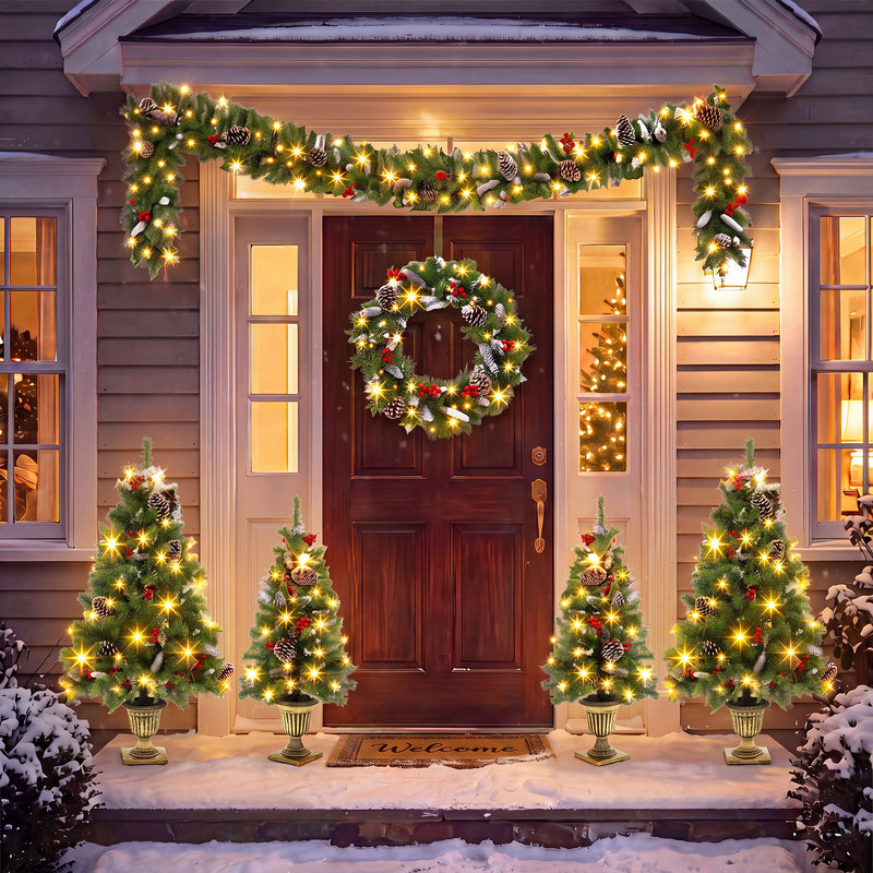 6-Piece Christmas Tree Set with Pre-Lit Wreath and Garland – Warm, photo 8 of 10