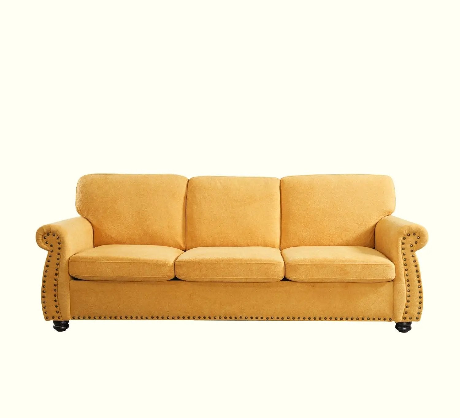 Soft Sofa, Upholstered 3 Seater Couch With High Density Foam, Loose Back Cushions And Turned Legs by HouseOfZazla