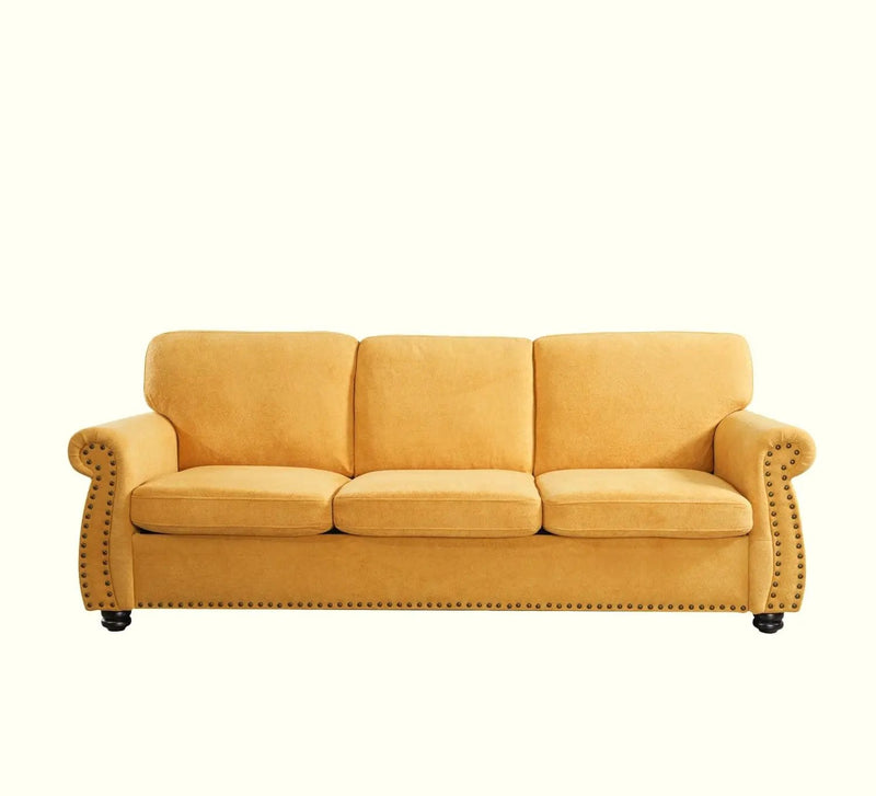 Soft Sofa, Upholstered 3 Seater Couch With High Density Foam, Loose Back Cushions And Turned Legs by HouseOfZazla