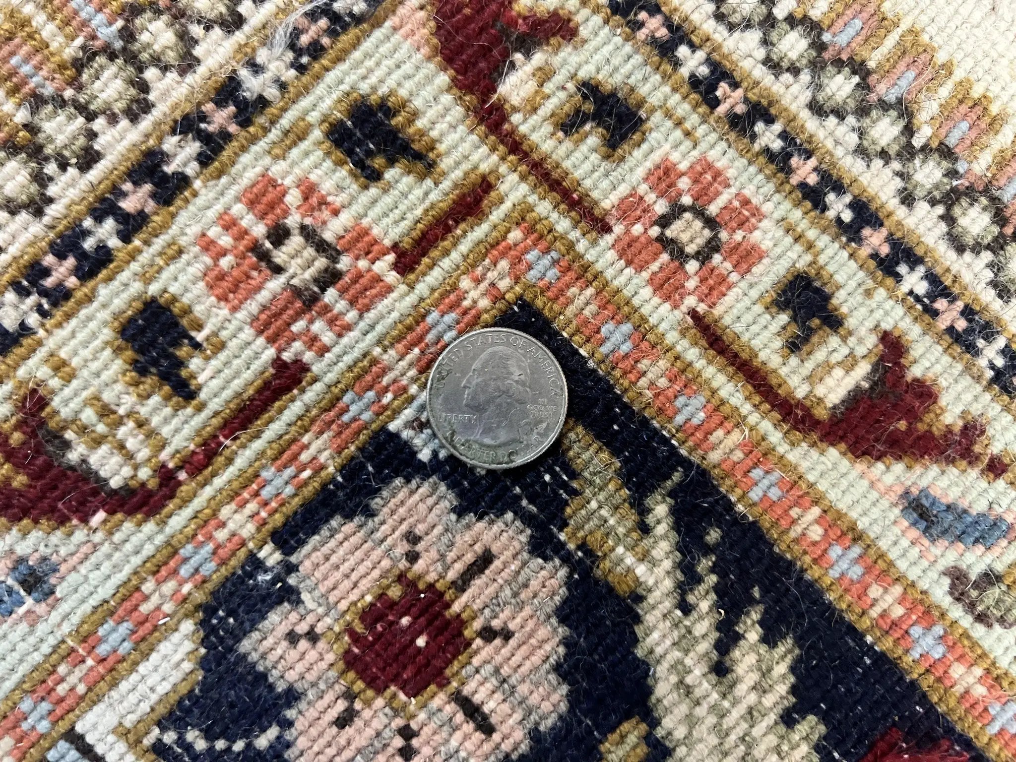 Persian Tabriz Rug 10x13, Wool Hand Knotted Vintage Carpet, Salmon Red & Ivory, Semi Open Field, Birds & Animal Motifs, Large Rug by Jewel Rugs