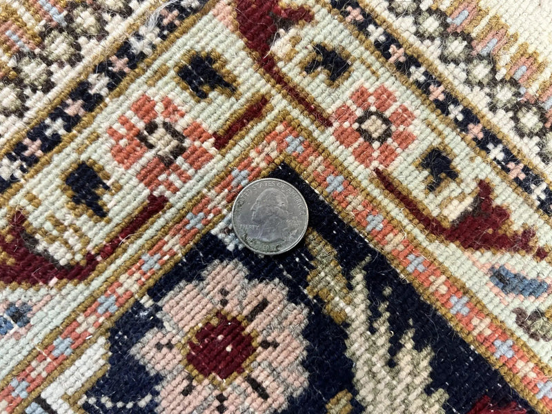 Persian Tabriz Rug 10x13, Wool Hand Knotted Vintage Carpet, Salmon Red & Ivory, Semi Open Field, Birds & Animal Motifs, Large Rug by Jewel Rugs
