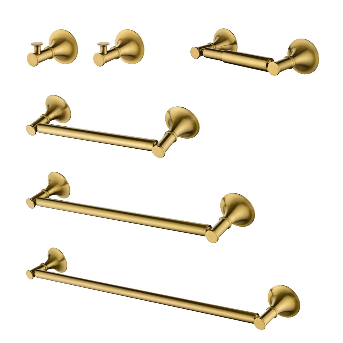 6 Piece Bathroom Accessories Set with Brass Construction - Gold, Matte Black, Brushed Gold, photo 3 of 10