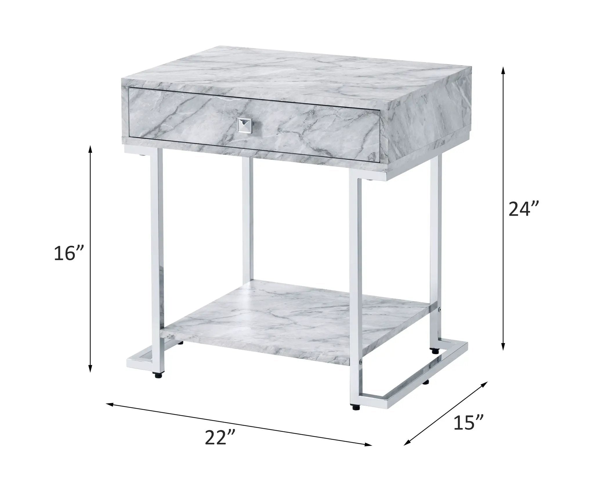 Wither - Accent Table - White Printed Faux Marble & Chrome by Unique Piece Furniture