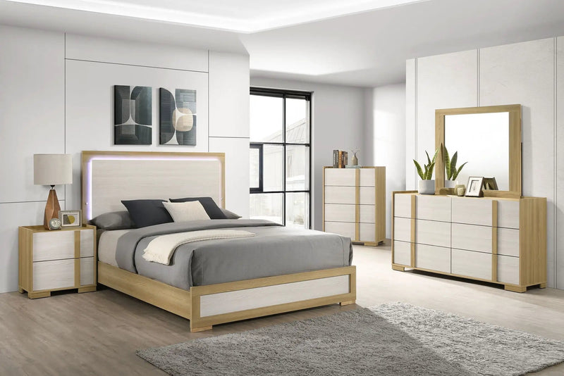 Hyland Wood Queen LED Panel Bed Natural and White by Unique Piece Furniture