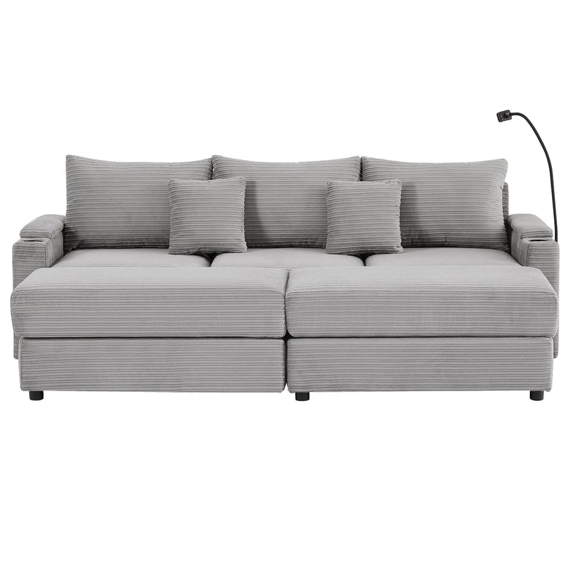 Modern Style Loveseat Sofa Sectional Sofa Couch With Storage Space, A Movable Ottoman, Two USB Ports, Two Cup Holders, A Phone Holder For Living Room by HouseOfZazla