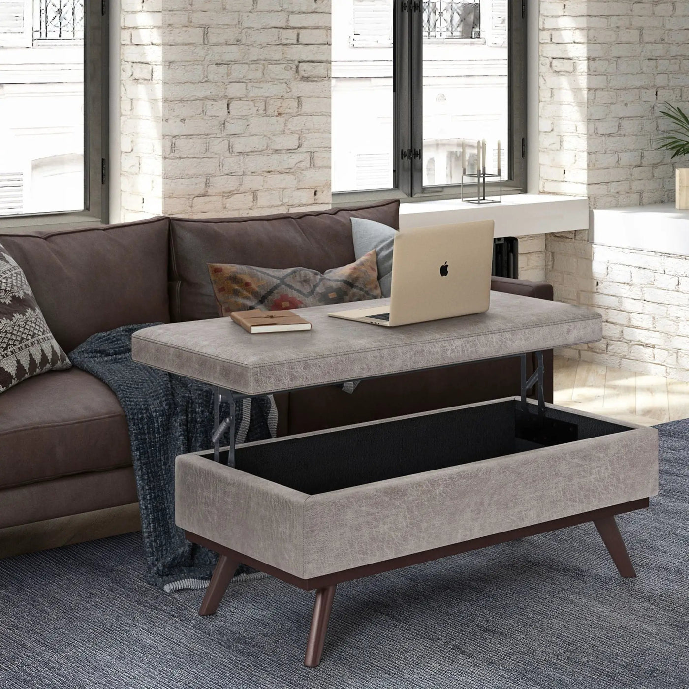 Owen - Lift Top Large Coffee Table Storage Ottoman, Mid Century Style by HouseOfZazla