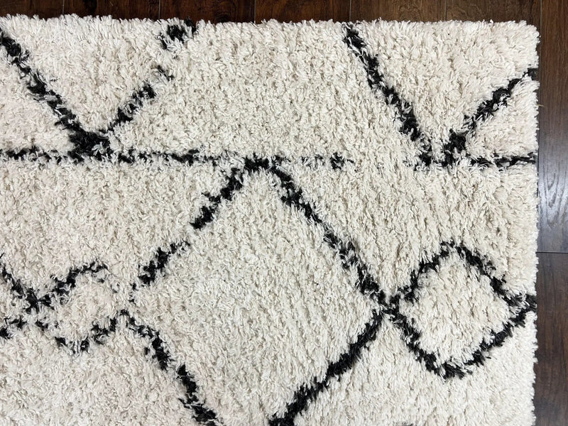 Modern Shag Rug 5x7, Ivory and Black Area Rug 5 x 7 ft by Jewel Rugs