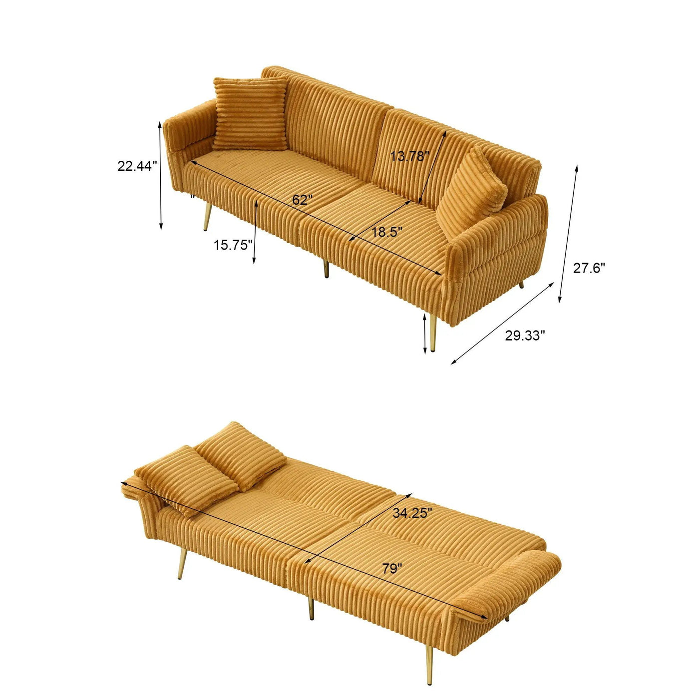Luxury Foldable Double Sofa Bed With Folding Armrests by HouseOfZazla