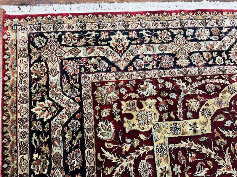 Indo Persian Rug 8x10, Red Vintage Wool Traditional Carpet, Floral, Handmade by Jewel Rugs