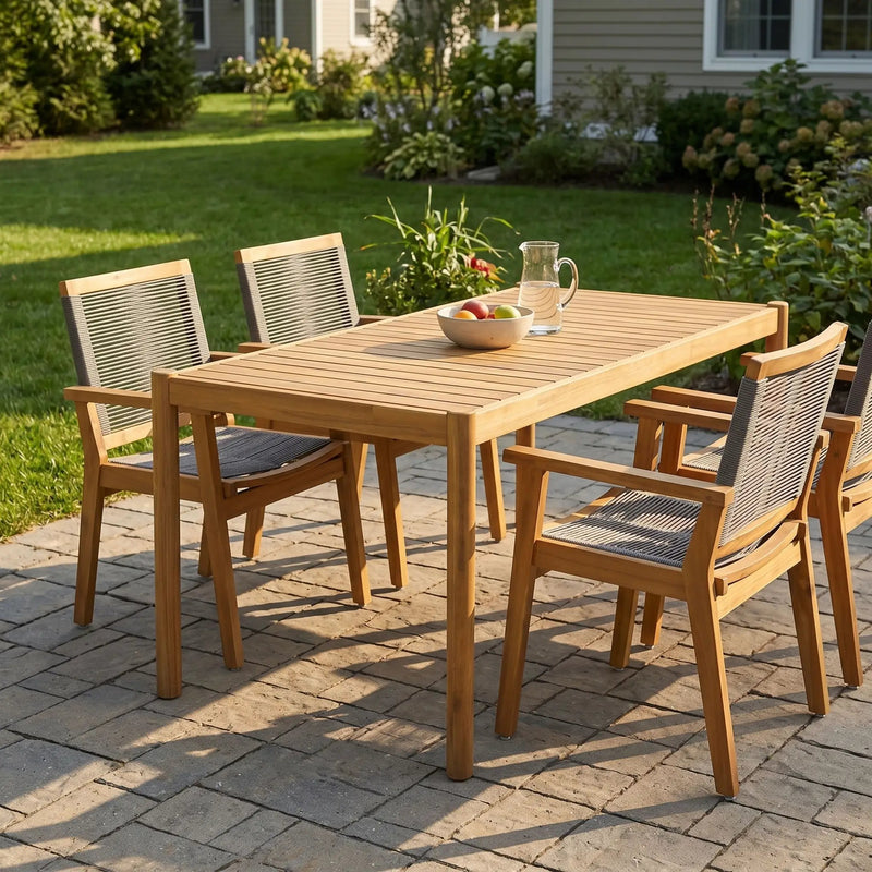 5-Piece Outdoor Acacia Wood Dining Set, 54.75" Teak Rectangular Table & 4 Dark Grey Chairs by HouseOfZazla