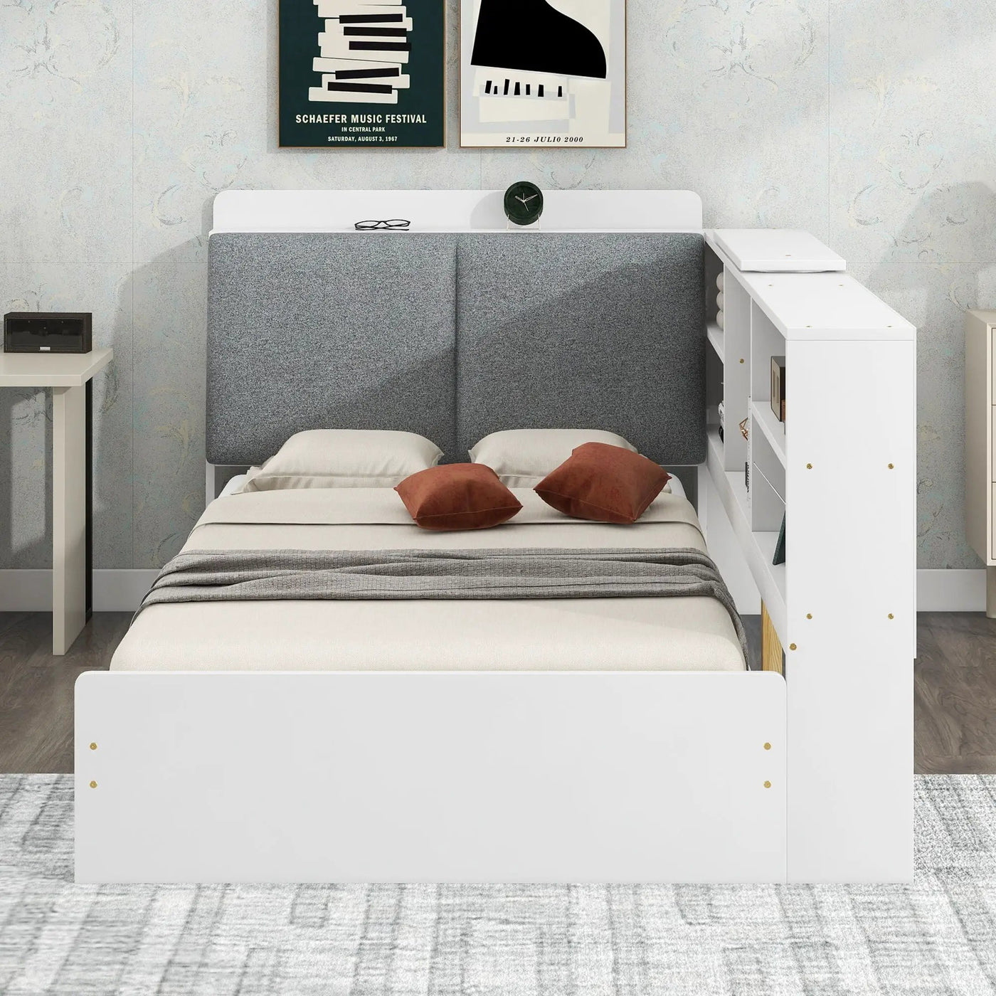 Platform Bed With Storage Headboard, Shelves And 2 Drawers by HouseOfZazla