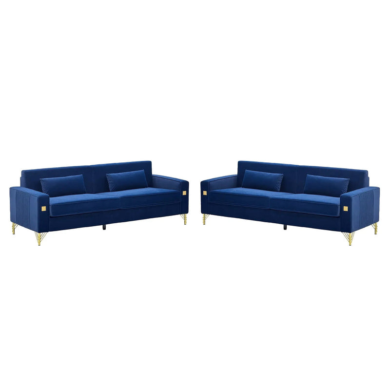 Royal Blue Velvet 2-Piece Sofa Set by HouseOfZazla