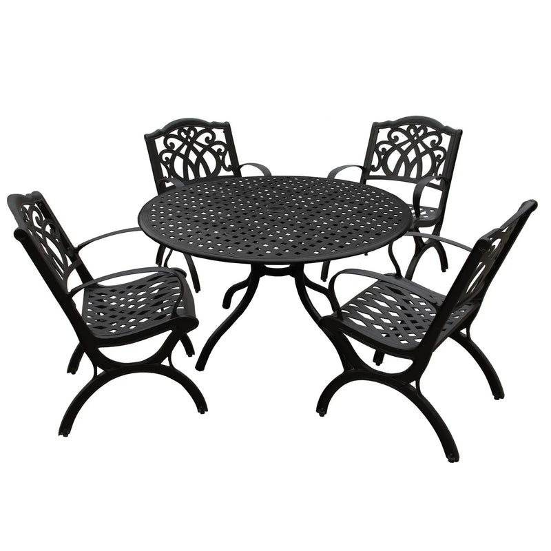 Outdoor Aluminum 5pc Round Black Patio Dining Set with Four Chairs by Sharicks