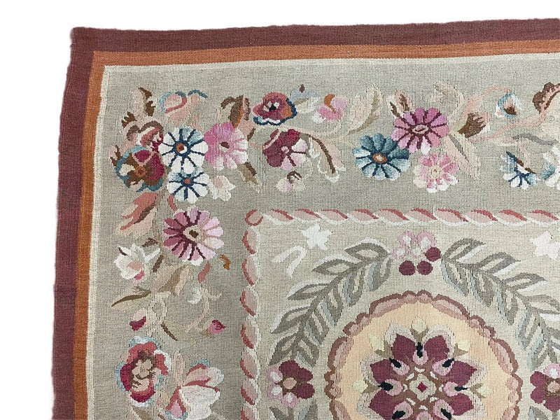 9x13 Needlepoint Carpet, French Design Rug, Hand-Knotted, Brand New Needlepoint Rug 9 x 13, English French European Style, Beige Floral by Jewel Rugs
