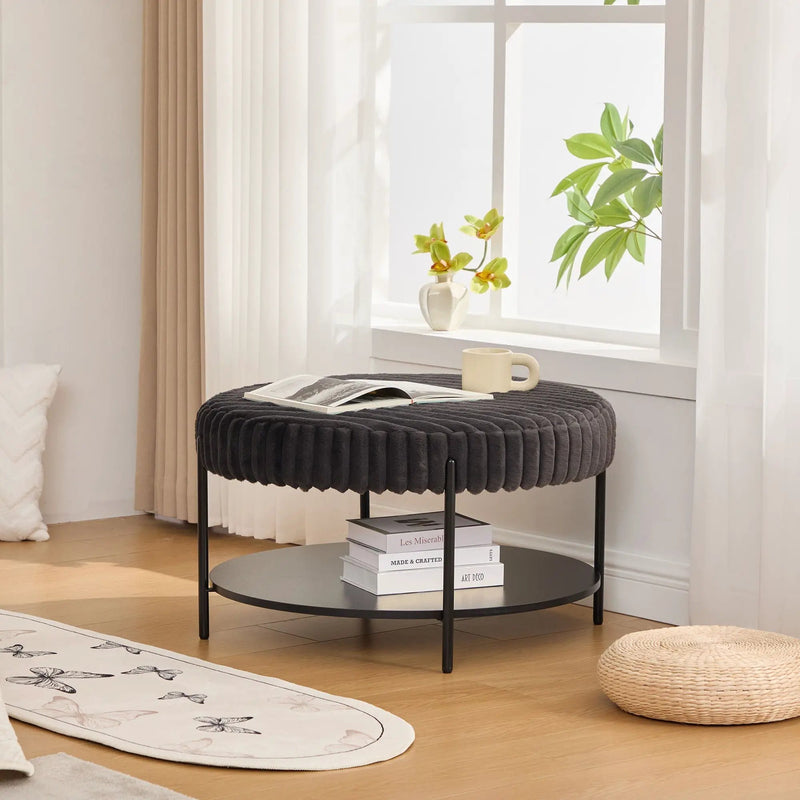 Modern Upholstered Round Ottoman Coffee Table With Storage Shelf by HouseOfZazla