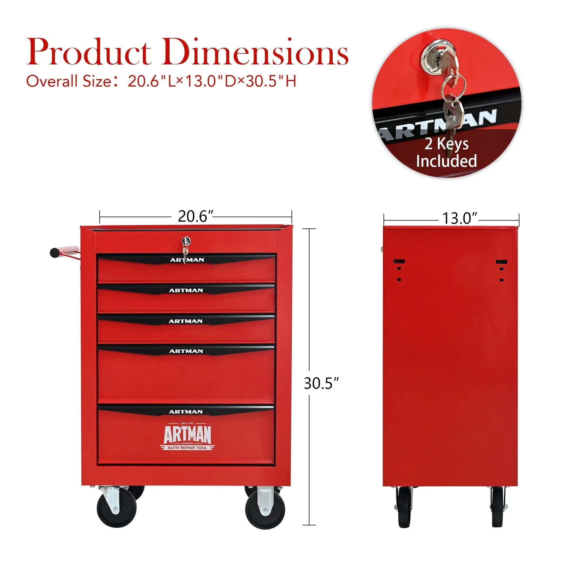 Rolling Metal Tool Chest With Drawers, Steel Storage Cabinet With Ball Bearing Slides by HouseOfZazla