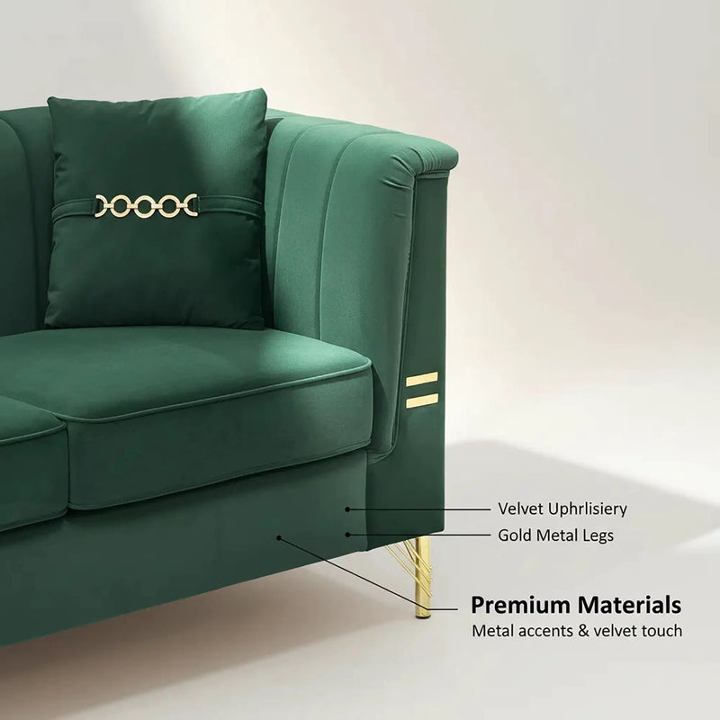 FX-P82-GR3 82.67" Modern Velvet 3-Seater Chesterfield Sofa with 2 Pillows by HouseOfZazla