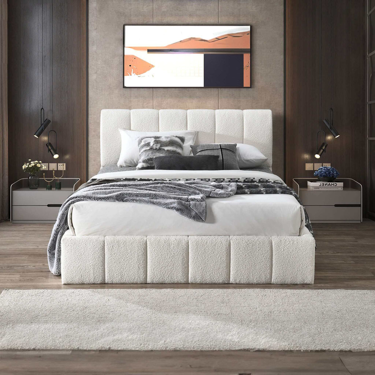 White Upholstered Platform Bed with Hydraulic Storage, photo 5 of 5