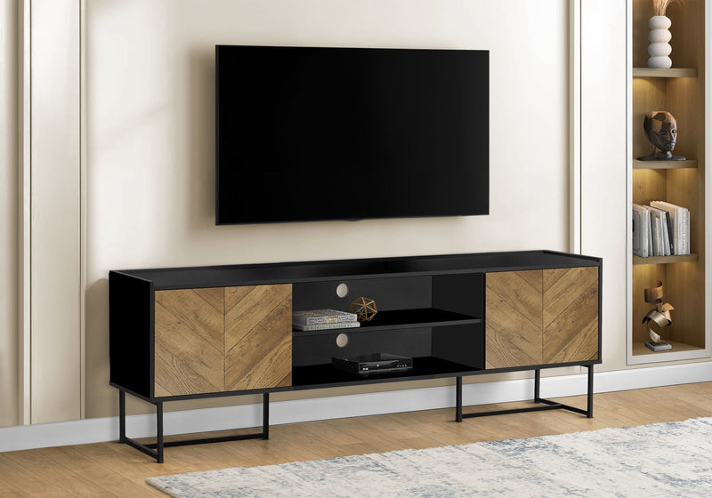 Modern Black TV Stand Console with Storage - Black
