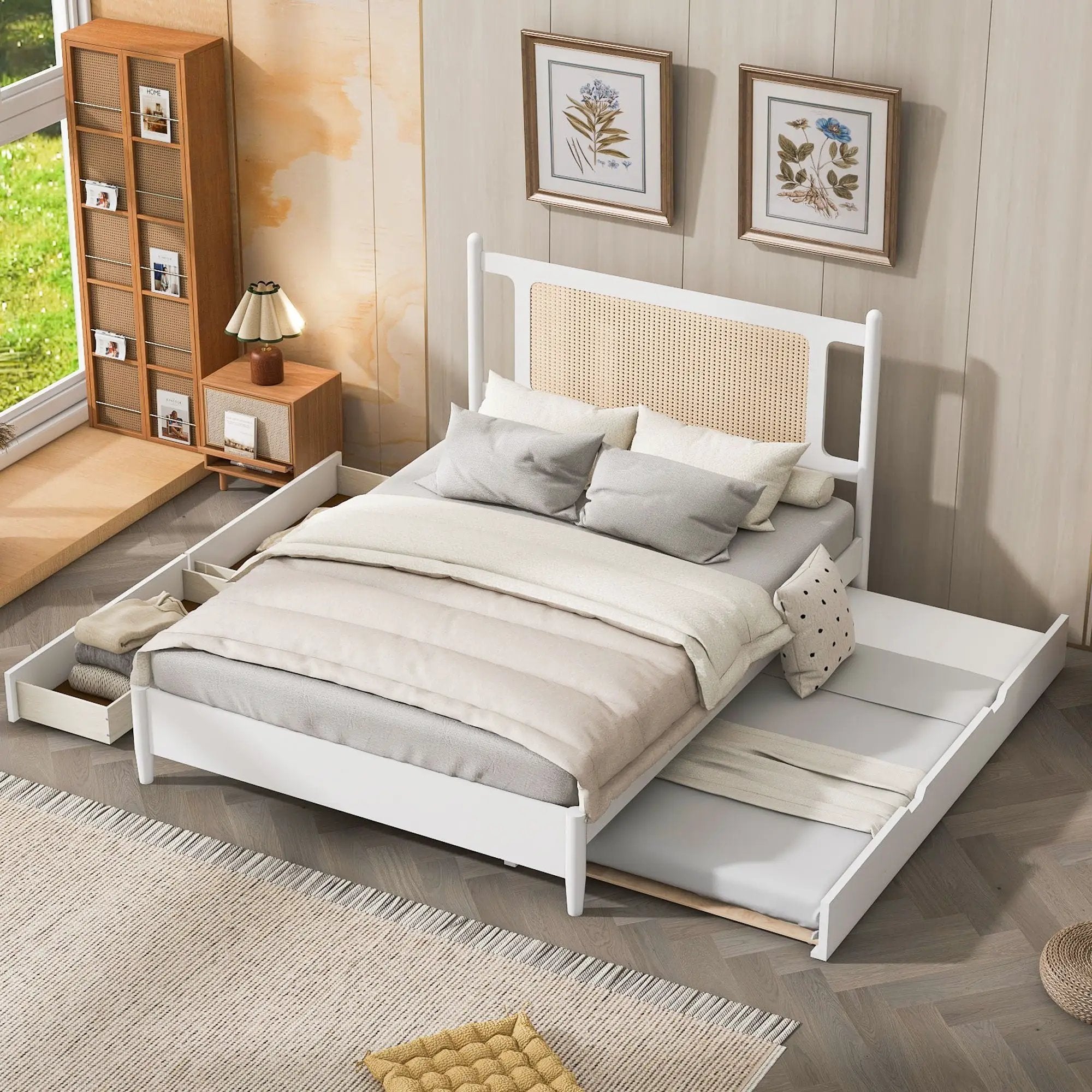 Platform Bed With 2 Big Drawers & Trundle by Unique Piece Furniture