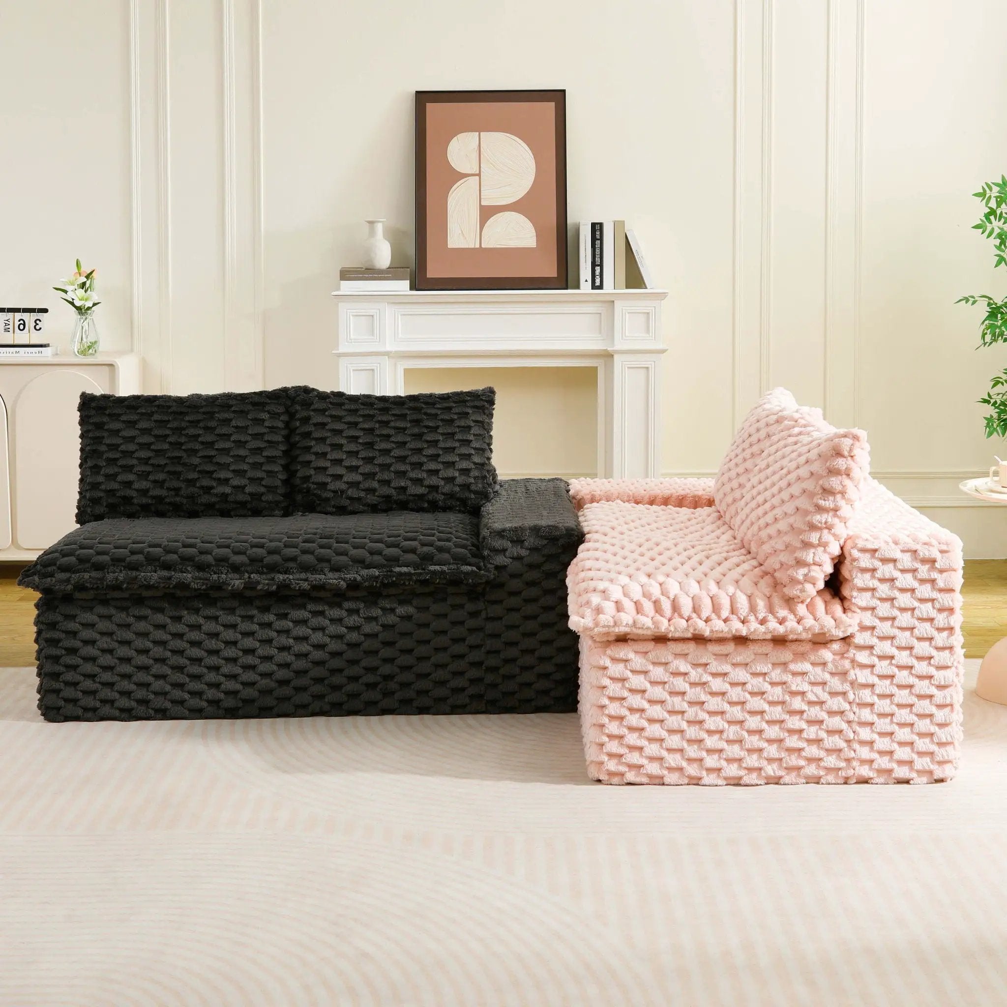 Multifunctional Sofa Pink Black, Fits 4 People by HouseOfZazla