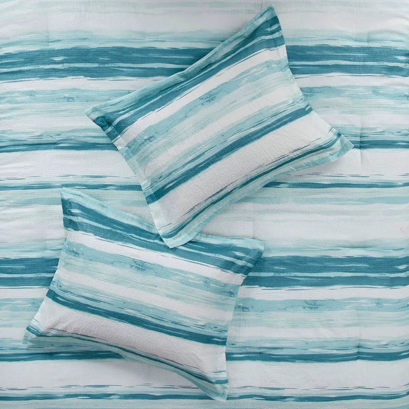 8 Piece Printed Seersucker Comforter and Quilt Set Collection Aqua King/Cal King by HouseOfZazla