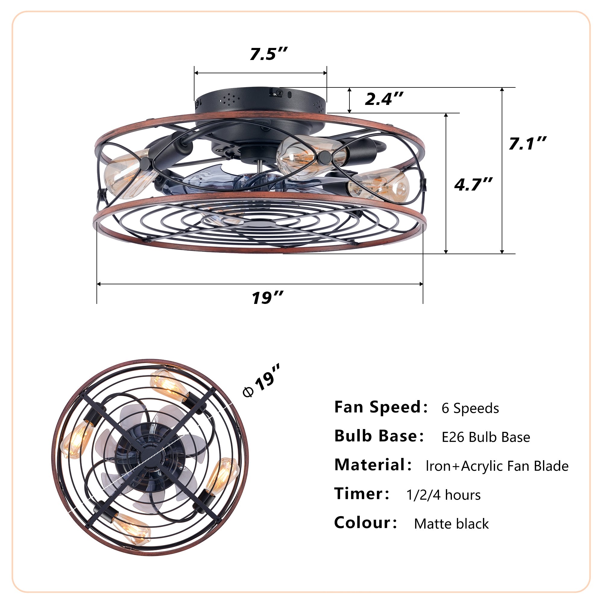 20'' Mounting Type Caged Ceiling Fan with Lights and Remote Control by HouseOfZazla