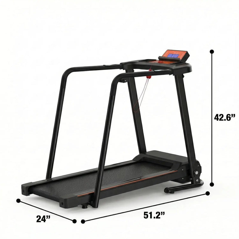 Home Fitness Treadmill With Extended Handrails, Portable Foldable Design - Black / Orange by HouseOfZazla