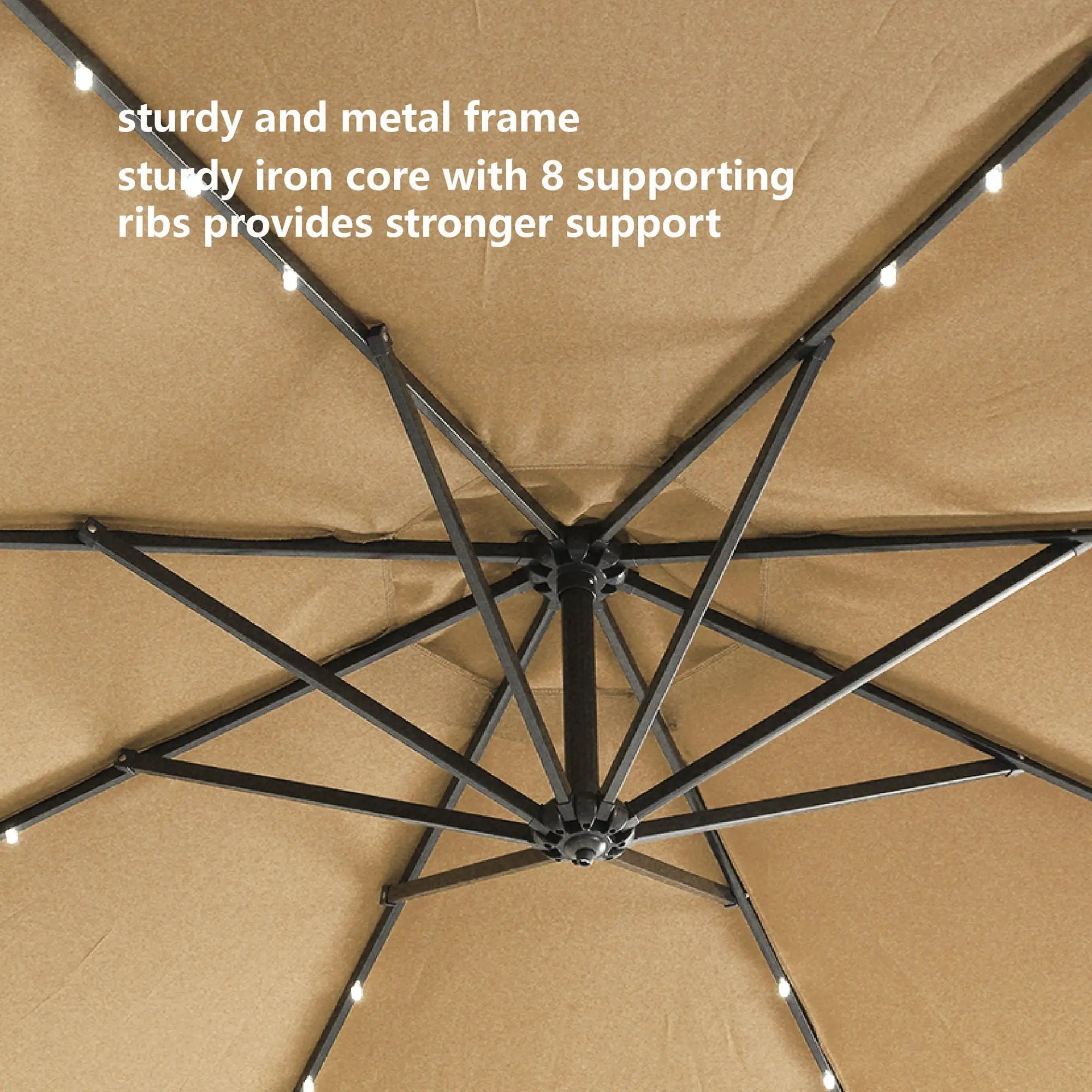 Outdoor Cantilever Patio Umbrella With 32 LED Lights 10 Ft Hanging Design Easy Open Adjustment Metal Frame - Taupe by Unique Piece Furniture