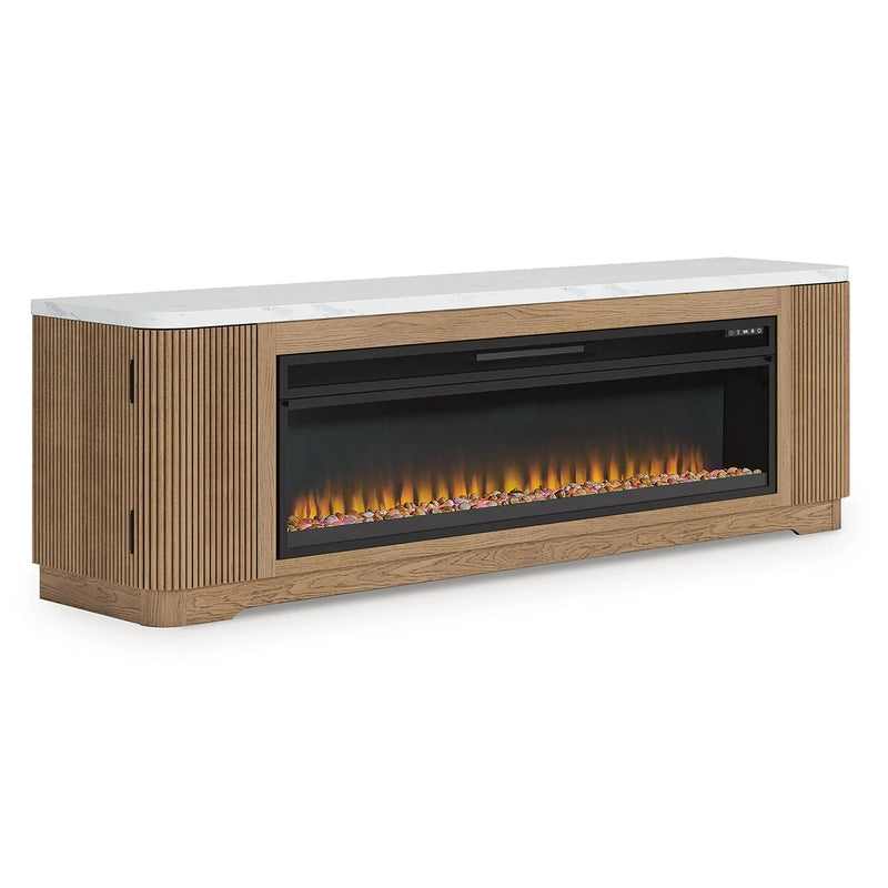 Camdill - 80" TV Stand With Electric Fireplace - Light Brown by Unique Piece Furniture