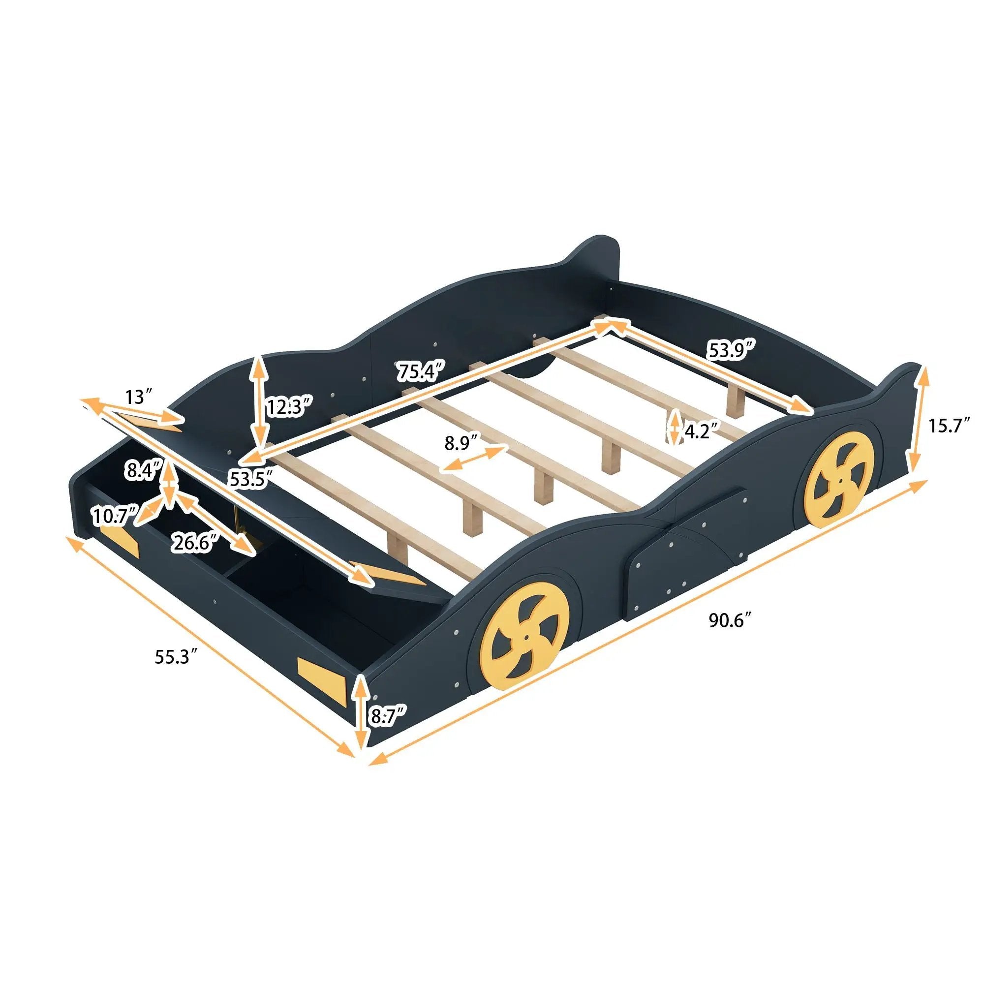 Race Car Shaped Platform Bed With Wheels And Storage by Unique Piece Furniture