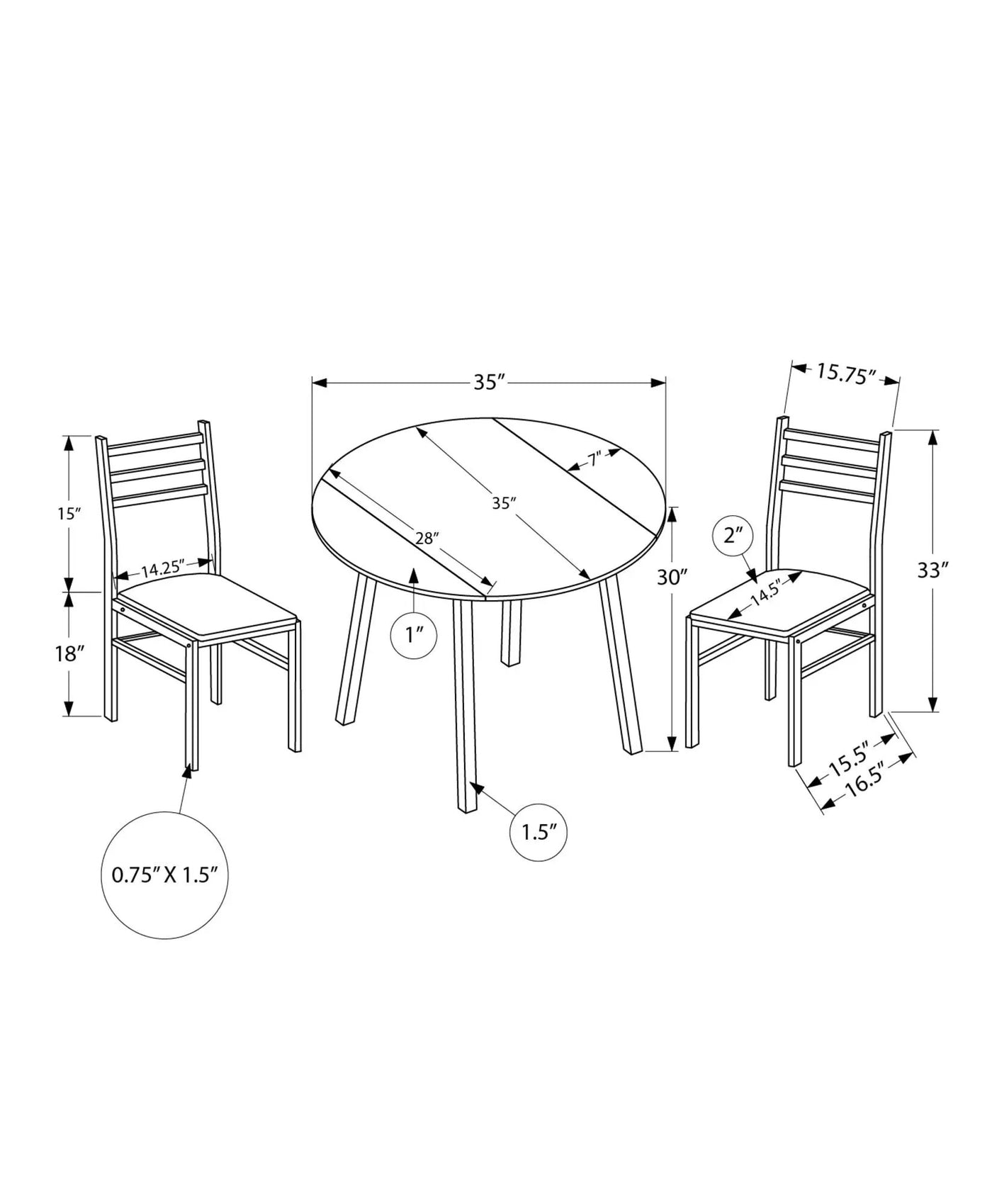 3 Pieces Dining Table Set, Small, Drop Leaf, Contemporary & Modern by HouseOfZazla