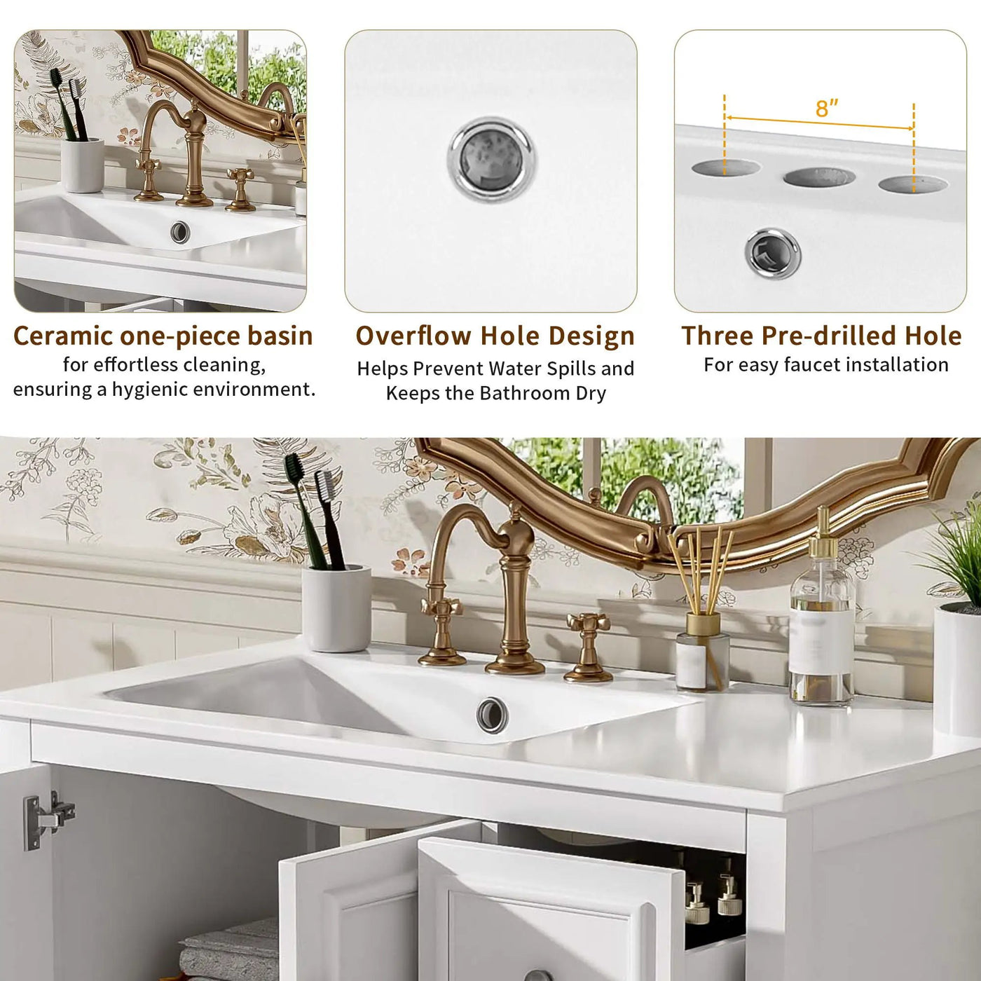 Bathroom Vanity With Sink, Soft-Close Doors, Adjustable U-Shelf, 3 Drawers by HouseOfZazla
