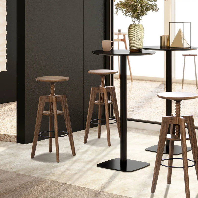 Spencer - Minimalist Oak Adjustable Bar Counter Stool - Walnut Brown Oak by HouseOfZazla