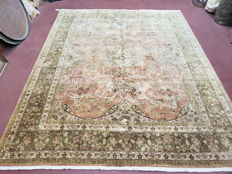 Indo Persian Rug 8x10, Vintage Indian Rug 8 x 10, Fine Hand-Knotted Wool Rug, Rose Clay Red Beige Brown Handmade Area Rug, Floral Medallion by Jewel Rugs