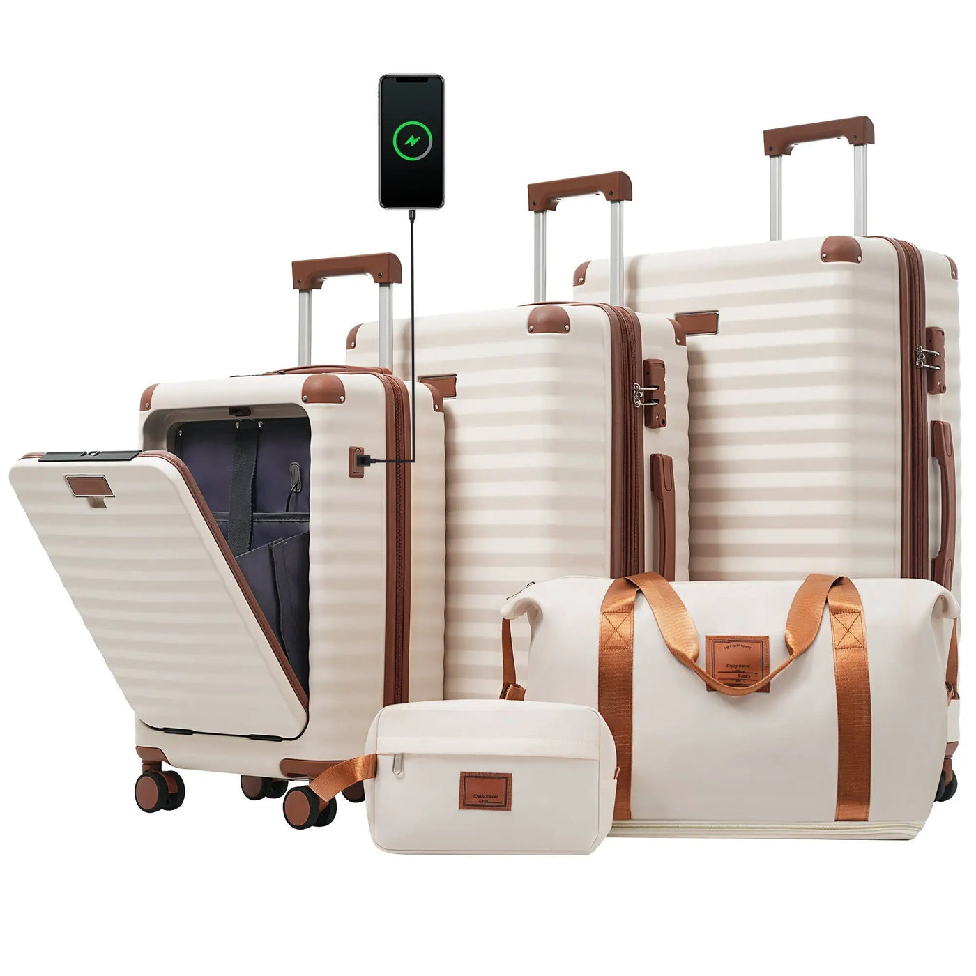 Deluxe 5-Piece Hard-Side Luggage Set with USB and TSA Locks by HouseOfZazla