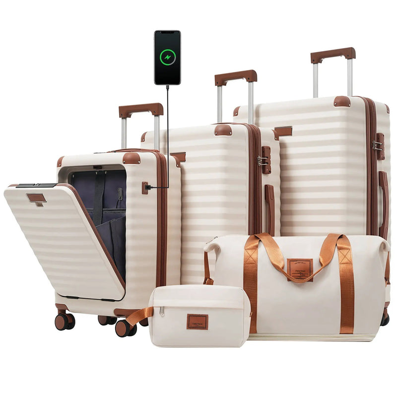 Deluxe 5-Piece Hard-Side Luggage Set with USB and TSA Locks by HouseOfZazla